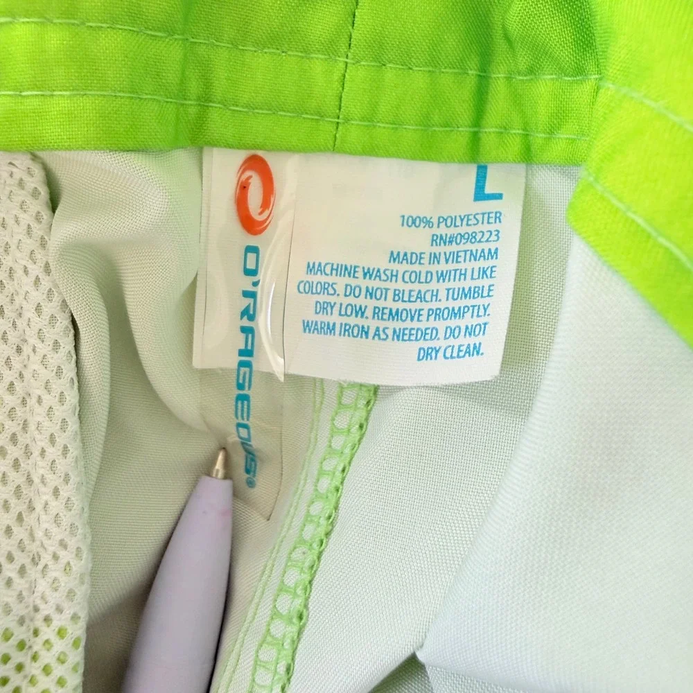 O'Rageous Swim Trunks Men Large Green Yellow Blue Ombre Gradient Board Shorts